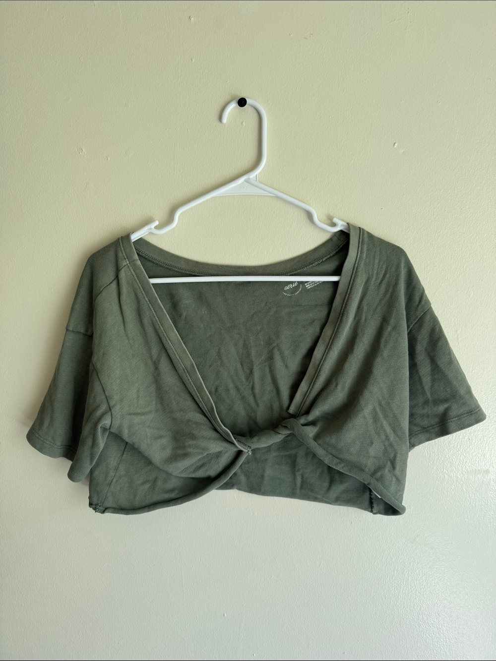 aerie Olive Green Twist-Front Crop Top